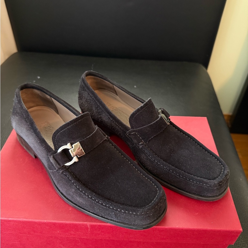 Salvatore Ferragamo Dark Suede Slip-Ons